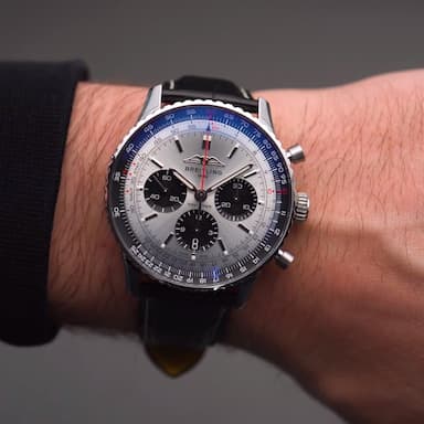 Buy Shop Breitling Navitimer B01 Chronograph 43 Silver Dial Black Leather Strap Watch for Men - AB0138241G1P1 USA Online