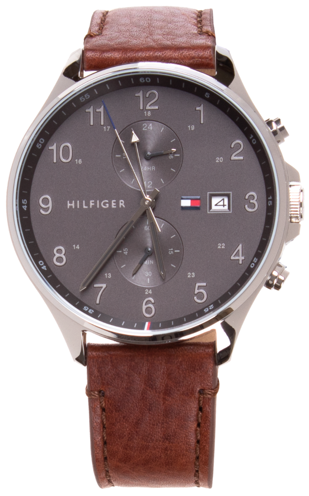 Buy Shop Tommy Hilfiger West Chronograph Grey Dial Brown Leather Strap Watch For Men - 1791710 USA Online