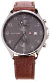 Buy Shop Tommy Hilfiger West Chronograph Grey Dial Brown Leather Strap Watch For Men - 1791710 USA Online