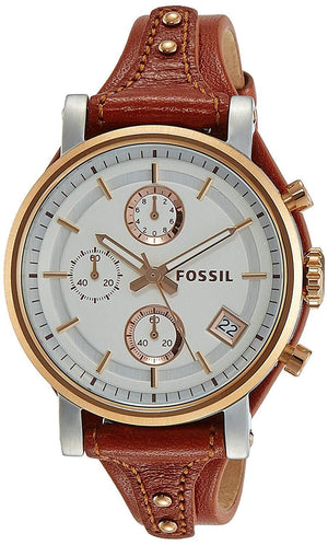 Buy Shop Fossil Boyfriend Chronograph White Dial Brown Leather Strap Watch for Women - ES3837 USA Online