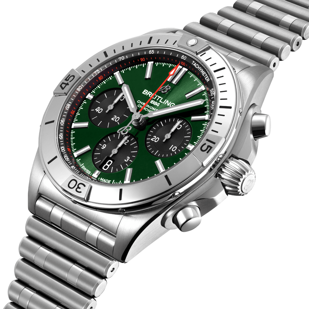 Buy Shop Breitling Chronomat B01 42mm Green Dial Silver Steel Strap Watch for Men - AB01343A1L1A1 USA Online
