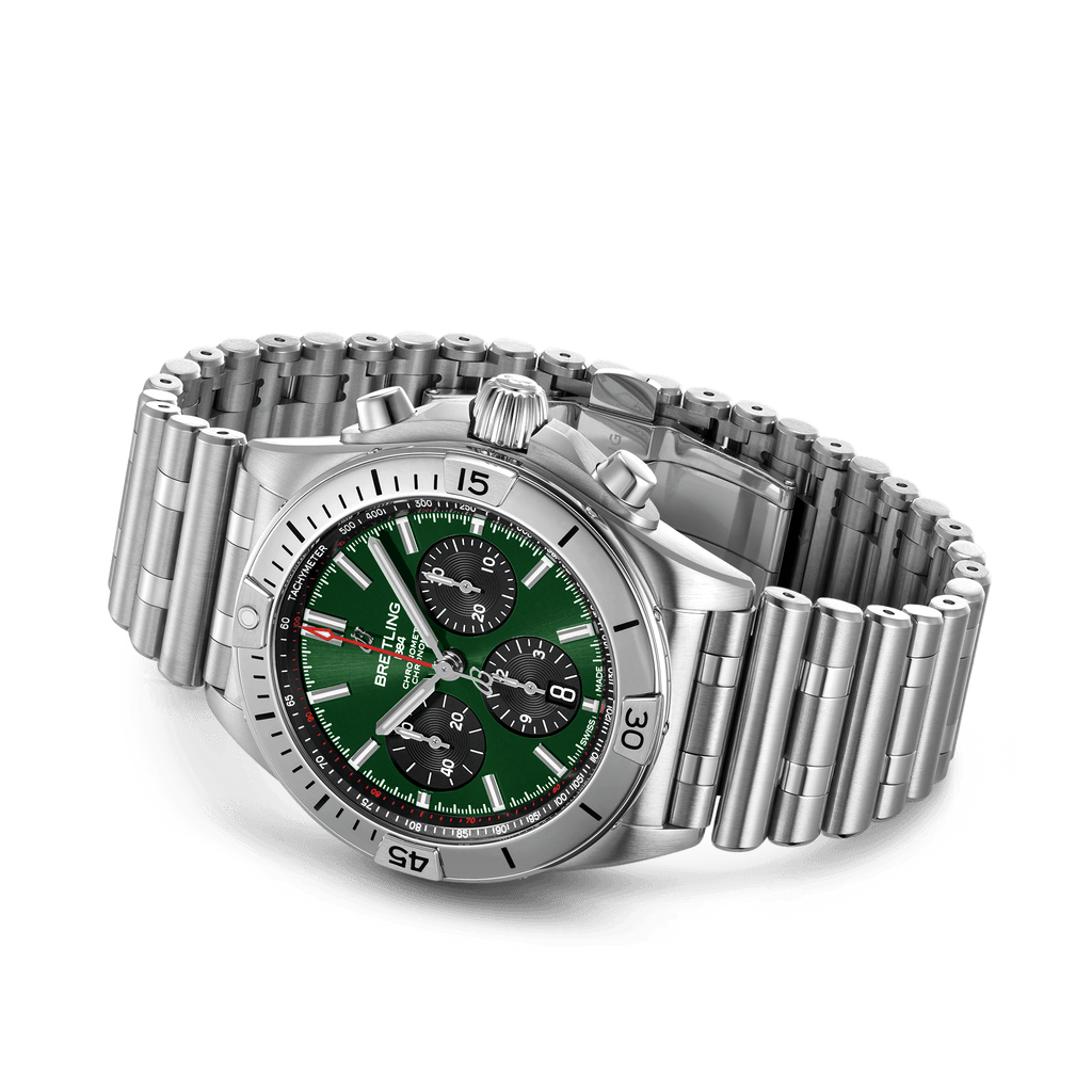 Buy Shop Breitling Chronomat B01 42mm Green Dial Silver Steel Strap Watch for Men - AB01343A1L1A1 USA Online