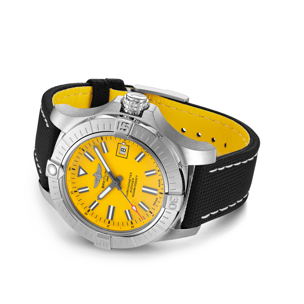 Buy Shop Breitling Avenger Automatic 45 Seawolf Yellow Dial Black Nylon Strap Watch for Men - A17319101I1X1 USA Online