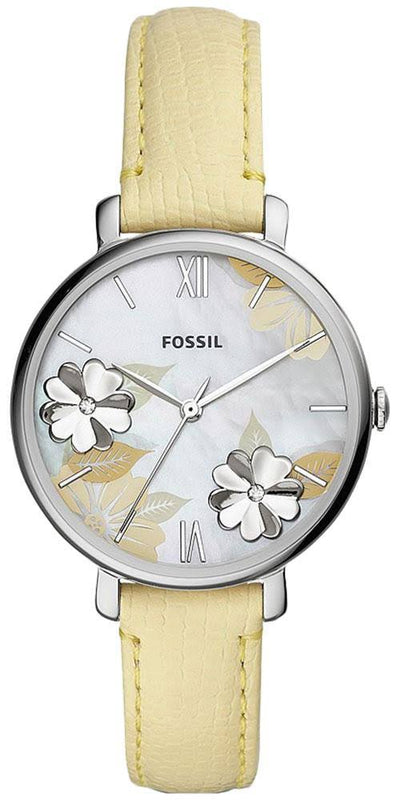 Buy Shop Fossil Jacqueline Three-Hand White Dial Yellow Leather Strap Watch for Women - ES4812 USA Online