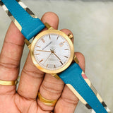 Burberry Heritage Gold Dial Blue Leather Strap Watch for Women - BU9112