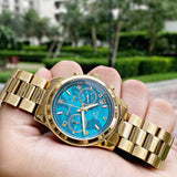 Buy Shop Michael Kors Runway Hunger Stop100 Series Blue Dial Gold Steel Strap Watch for Women - MK5815 USA Online