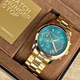 Buy Shop Michael Kors Runway Hunger Stop100 Series Blue Dial Gold Steel Strap Watch for Women - MK5815 USA Online