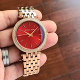 Buy Shop Michael Kors Darci Red DIal Rose Gold Stainless Steel Strap Watch for Women - MK3378 USA Online