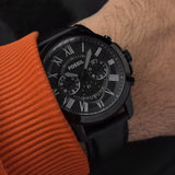 Buy Shop Fossil Grant Chronograph Black Dial Black Leather Strap Watch for Men - FS5132 USA Online