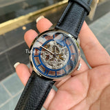 Buy Shop Fossil Townsman Automatic Skeleton Blue Dial Black Leather Strap Watch for Men - ME3200 USA Online