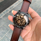 Buy Shop Fossil Bronson Automatic Skeleton Black Dial Brown Leather Strap Watch for Men - ME3219 USA Online