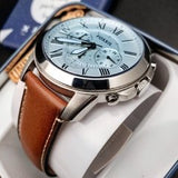 Buy Shop Fossil Grant Chronograph Blue Dial Brown Leather Strap Watch for Men - FS5184 USA Online