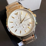 Emporio Armani Renato Chronograph White Dial Gold Steel Strap Watch For Men - AR11332