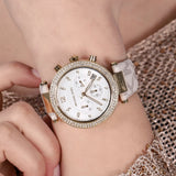 Michael Kors Parker Chronograph White Dial White Leather Strap Watch For Women - MK6916