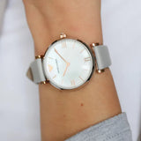Buy Shop Emporio Armani Gianni T Bar Quartz Mother of Pearl Dial White Leather Strap Watch For Women - AR1965 USA Online