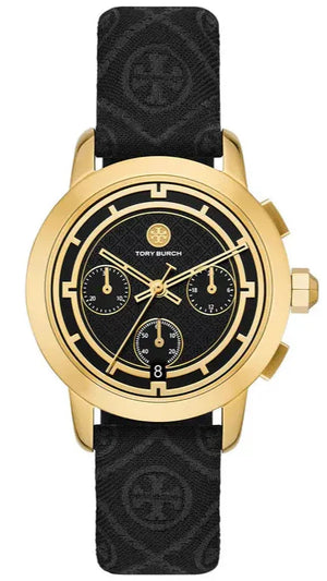 Buy Shop Tory Burch The Tory Chronograph Black Dial Black Leather Strap Watch for Women - TBW1055 USA Online