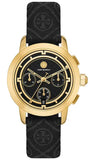 Buy Shop Tory Burch The Tory Chronograph Black Dial Black Leather Strap Watch for Women - TBW1055 USA Online