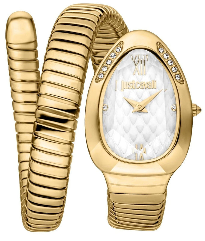 Buy Shop Just Cavalli Serpente Metallica White Dial Gold Steel Strap Watch for Women - JC1L223M0025 USA Online