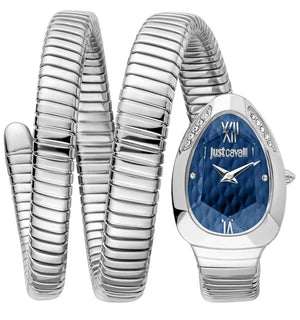 Buy Shop Just Cavalli Serpente Metallica Blue Dial Silver Steel Strap Watch for Women - JC1L224M0025 USA Online