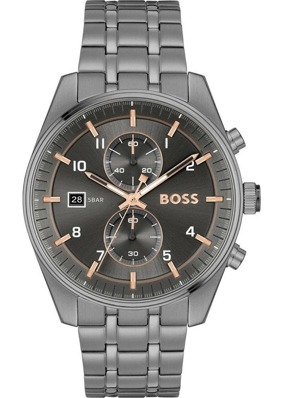 Buy Shop Hugo Boss Skytraveller Chronograph Gunmetal Grey Dial Grey Steel Strap Watch for Men - 1514153 USA Online