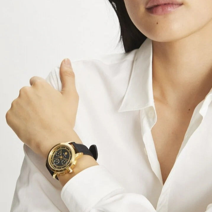 Buy Shop Tory Burch The Tory Chronograph Black Dial Black Leather Strap Watch for Women - TBW1055 USA Online