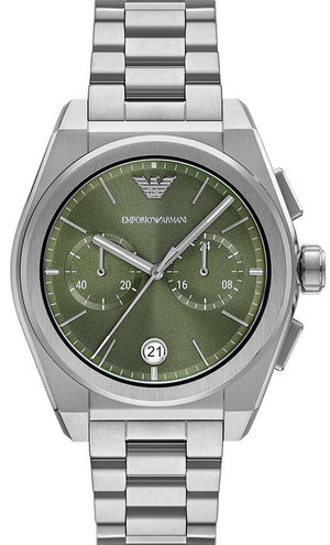 Buy Shop Emporio Armani Federico Chronograph Green Dial Silver Steel Strap Watch for Men - AR11640 USA Online