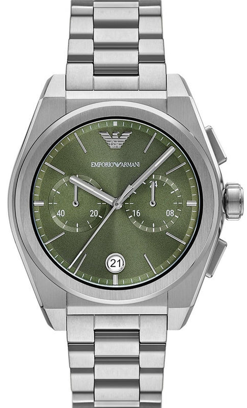 Buy Shop Emporio Armani Federico Chronograph Green Dial Silver Steel Strap Watch for Men - AR11640 USA Online