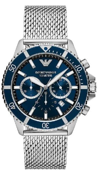 Buy Shop Emporio Armani Diver Chronograph Blue Dial Silver Mesh Strap Watch for Men - AR11587 USA Online