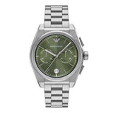 Buy Shop Emporio Armani Federico Chronograph Green Dial Silver Steel Strap Watch for Men - AR11640 USA Online