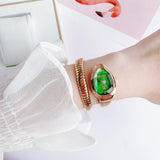 Just Cavalli Serpente Metallica Green Dial Rose Gold Steel Strap Watch for Women - JC1L208M0055