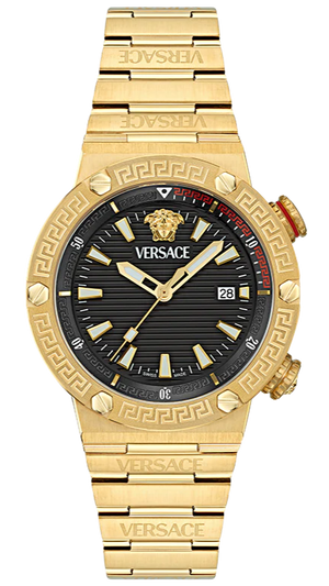 Buy Shop Versace Greca Logo Quartz Black Dial Gold Steel Strap Watch for Men - VE8G00624 USA Online