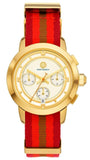 Buy Shop Tory Burch The Tory Chronograph White Dial Tri Tone NATO Strap Watch for Women - TBW1036 USA Online
