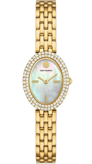 Buy Shop Tory Burch Oval Mother of Pearl Dial Gold Steel Strap Watch for Women - TBW6034 USA Online