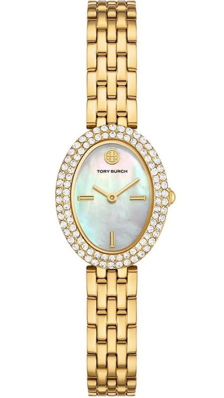Buy Shop Tory Burch Oval Mother of Pearl Dial Gold Steel Strap Watch for Women - TBW6034 USA Online