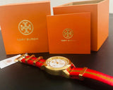 Buy Shop Tory Burch The Tory Chronograph White Dial Tri Tone NATO Strap Watch for Women - TBW1036 USA Online