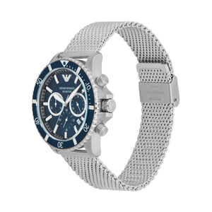 Buy Shop Emporio Armani Diver Chronograph Blue Dial Silver Mesh Strap Watch for Men - AR11587 USA Online