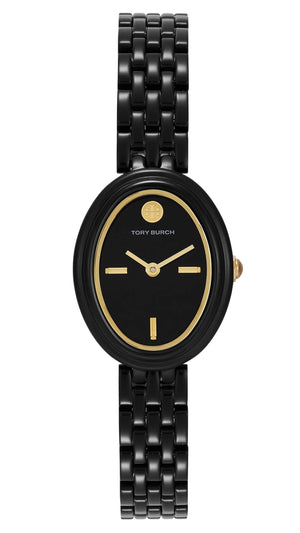 Buy Shop Tory Burch Oval Black Dial Black Steel Strap Watch for Women - TBW6035 USA Online
