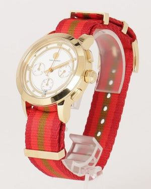 Buy Shop Tory Burch The Tory Chronograph White Dial Tri Tone NATO Strap Watch for Women - TBW1036 USA Online
