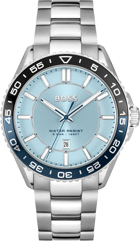 Buy Shop Hugo Boss Runner 3H Light Blue Dial Silver Steel Strap Watch for Men - 1514207 USA Online