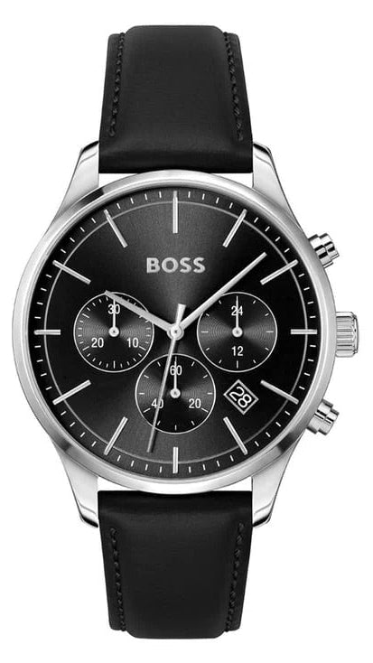Buy Shop Hugo Boss Avery Chronograph Black Dial Black Leather Strap Watch for Men - 1514211 USA Online