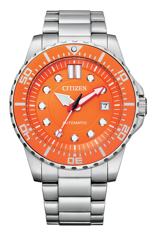 Buy Shop Citizen Mechanical Automatic Orange Dial Silver Steel Strap Watch for Men - NJ0128-80X USA Online