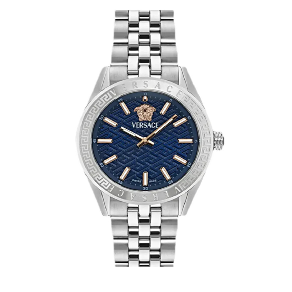 Buy Shop Versace V-Code Analog Blue Dial Silver Steel Strap Watch for Women - VE8I00324 USA Online