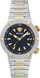 Buy Shop Versace Greca Logo Diver Quartz Black Dial Two Tone Steel Strap Watch for Men - VE8G00424 USA Online