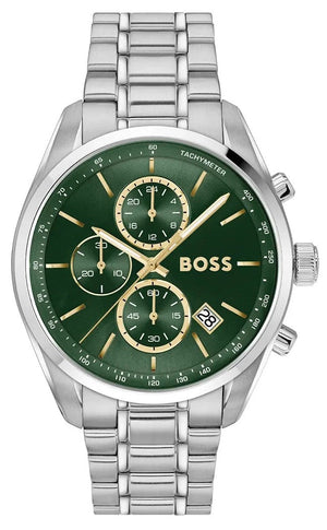 Buy Shop Hugo Boss Grand Prix Chronograph Green Dial Silver Steel Strap Watch for Men - 1514266 USA Online