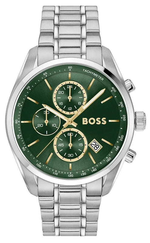 Buy Shop Hugo Boss Grand Prix Chronograph Green Dial Silver Steel Strap Watch for Men - 1514266 USA Online