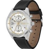 Buy Shop Hugo Boss Skytraveller Chronograph Silver Dial Black Leather Strap Watch for Men - 1514147 USA Online