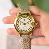 Buy Shop Tory Burch The Tory Chronograph White Dial Maroon Jacquard Strap Watch for Women - TBW1050 USA Online