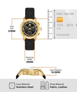 Buy Shop Tory Burch The Tory Chronograph Black Dial Black Leather Strap Watch for Women - TBW1055 USA Online
