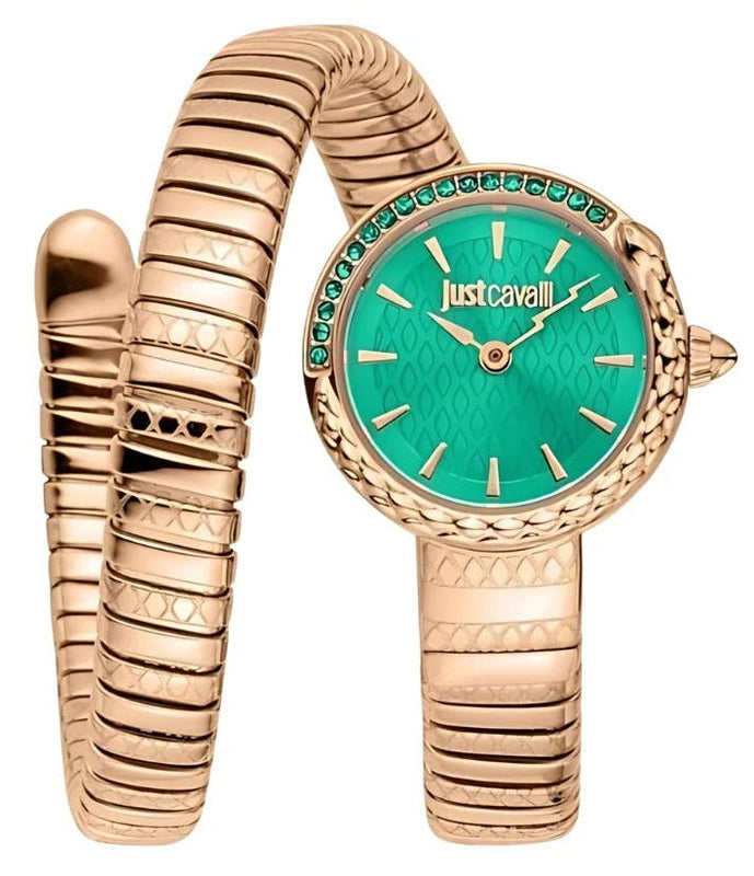 Just Cavalli Enchanting Green Dial Rose Gold Steel Strap Watch for Women - JC1L301M0055