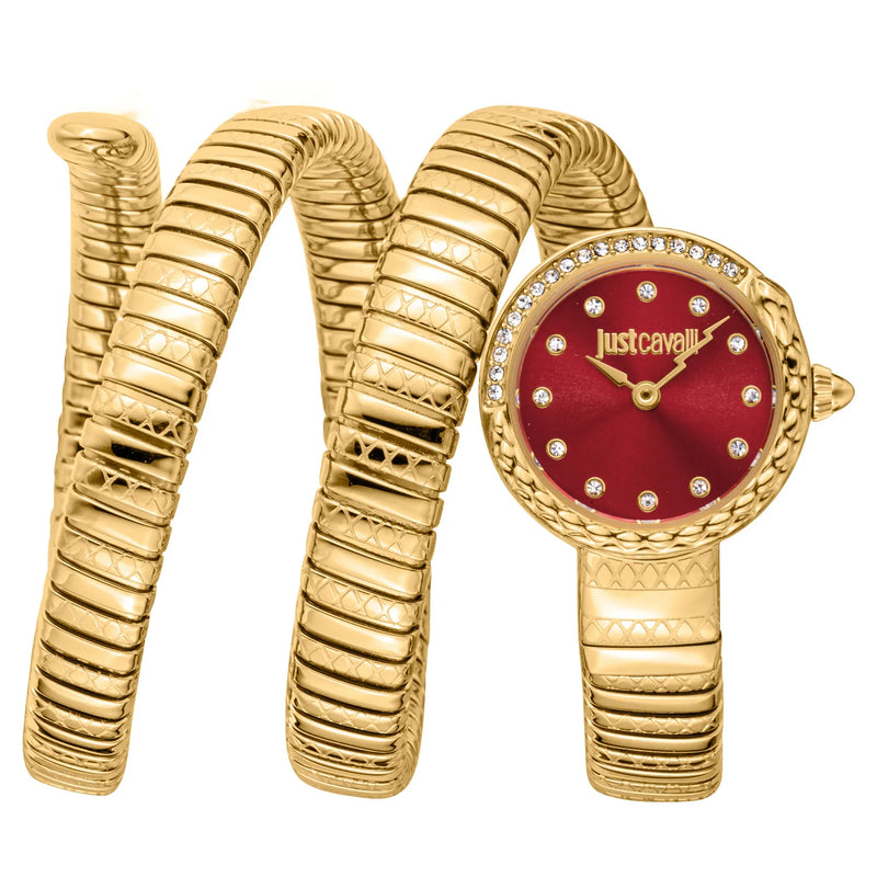 Buy Shop Just Cavalli Enchanting Red Dial Gold Steel Strap Watch for Women - JC1L302M0035 USA Online